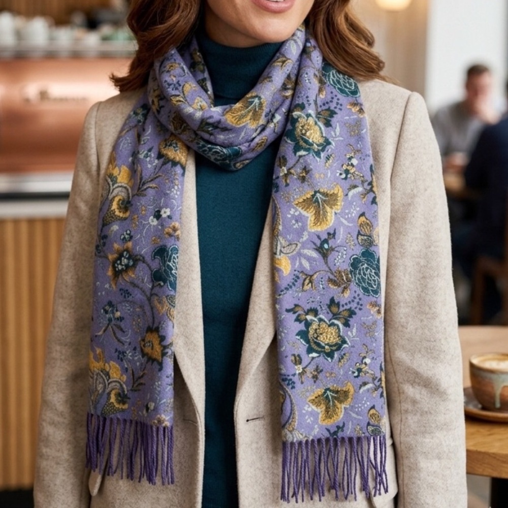 Loro Piana Floral Pattern Scarf with Fringe